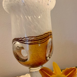Vintage Italian Art Glass Vase: Handblown Brown, Gold & White Swirl image 5