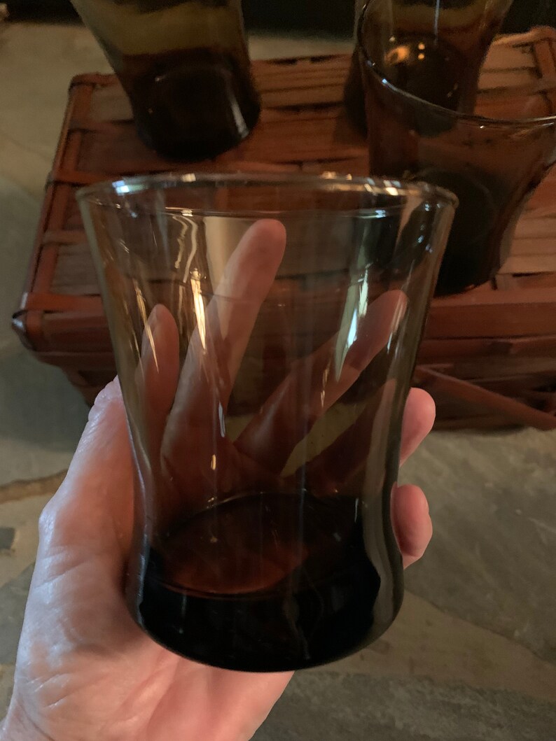 Smokey Brown Whiskey Glasses: Vintage Barware Set of 4 image 3