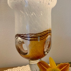 Vintage Italian Art Glass Vase: Handblown Brown, Gold & White Swirl image 1
