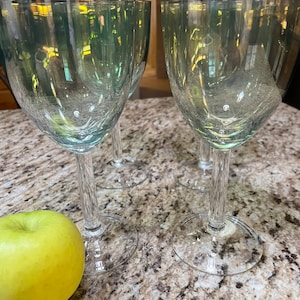 Vintage Hand Blown Crystal Iridescent Green Colored Wine Glasses Iridescent Barware Elegant Wine Glasses Set of 4, T3