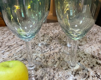 Vintage irisierende grüne Kristall Weingläser mundgeblasenes Glas - 4er Set