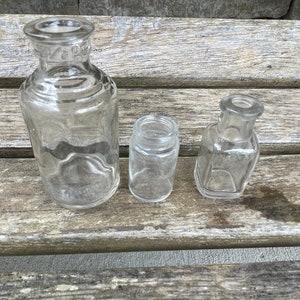 Antique Clear Glass Medicine Bottles Anchor Hocking Glass Bottle Numbered North Georgia Bottle Dump Bottles Set of 3 #T11 READ DETAIL