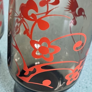 Vintage Brown Glasses Orange Floral Bird Decals Hippie Barware Boho Barware Vintage Brown Tumblers Set of 3, T1