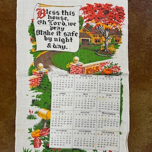 カレンダー+スケジュール 60s Vintage Fabric Calendar 1968 Vintage Tea Towel, Vintage 1968 Calendar Tea Towel, Wall Hanging