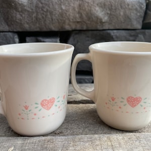 Vintage Corelle Kaffeetassen Forever Yours Pfirsich Herzen 2er Set B8B