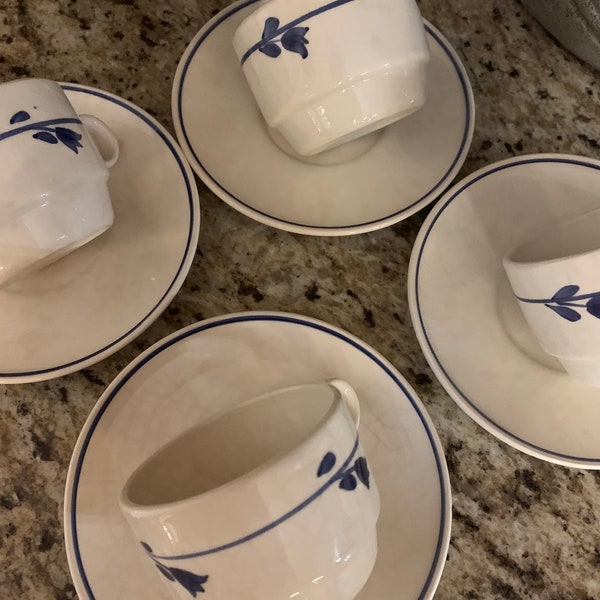 Italian Ceramic Restaurant Ware Cerminter Florence Italy Ironstone Cups and Saucers Cobalt Blue Floral Off White 11 Available Read Details