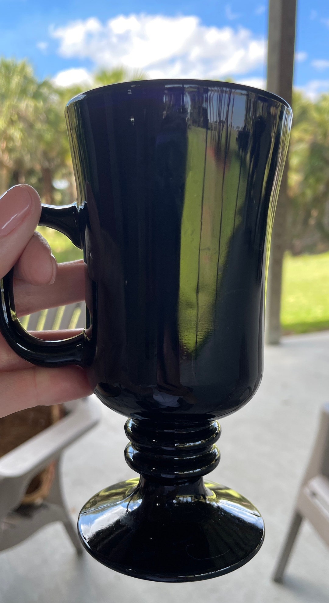 Black Glass Irish Coffee Mugs Libbey Black Glass Pedestal Cups Etsy