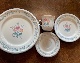 Treasure Craft Auntie Em Collection Dinnerware A Stitch in Time Pattern Lilac Blue & Pink Farmhouse Dining Decor Replacement Pieces