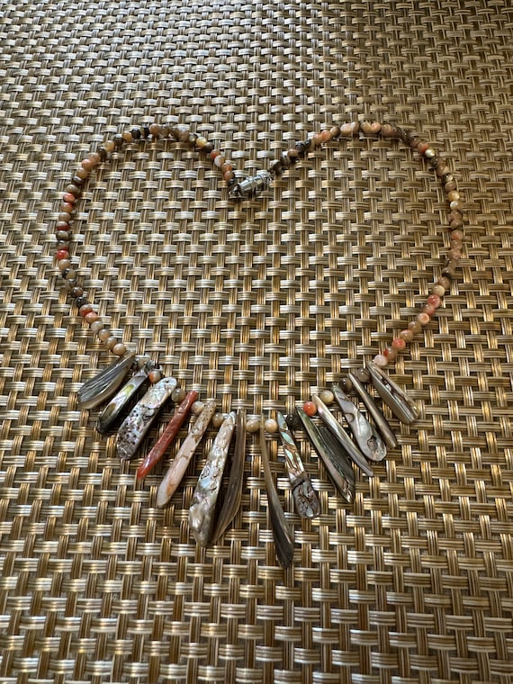 Vintage Agate & Abalone Beaded Necklace: Chunky B… - image 1