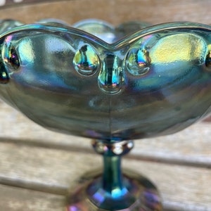 Indiana Garland Blue Compote Blue Iridescent Carnival Glass Fruit Bowl Footed Bowl Iridescent Blue Glass Serving Pedestal Bowl #BS