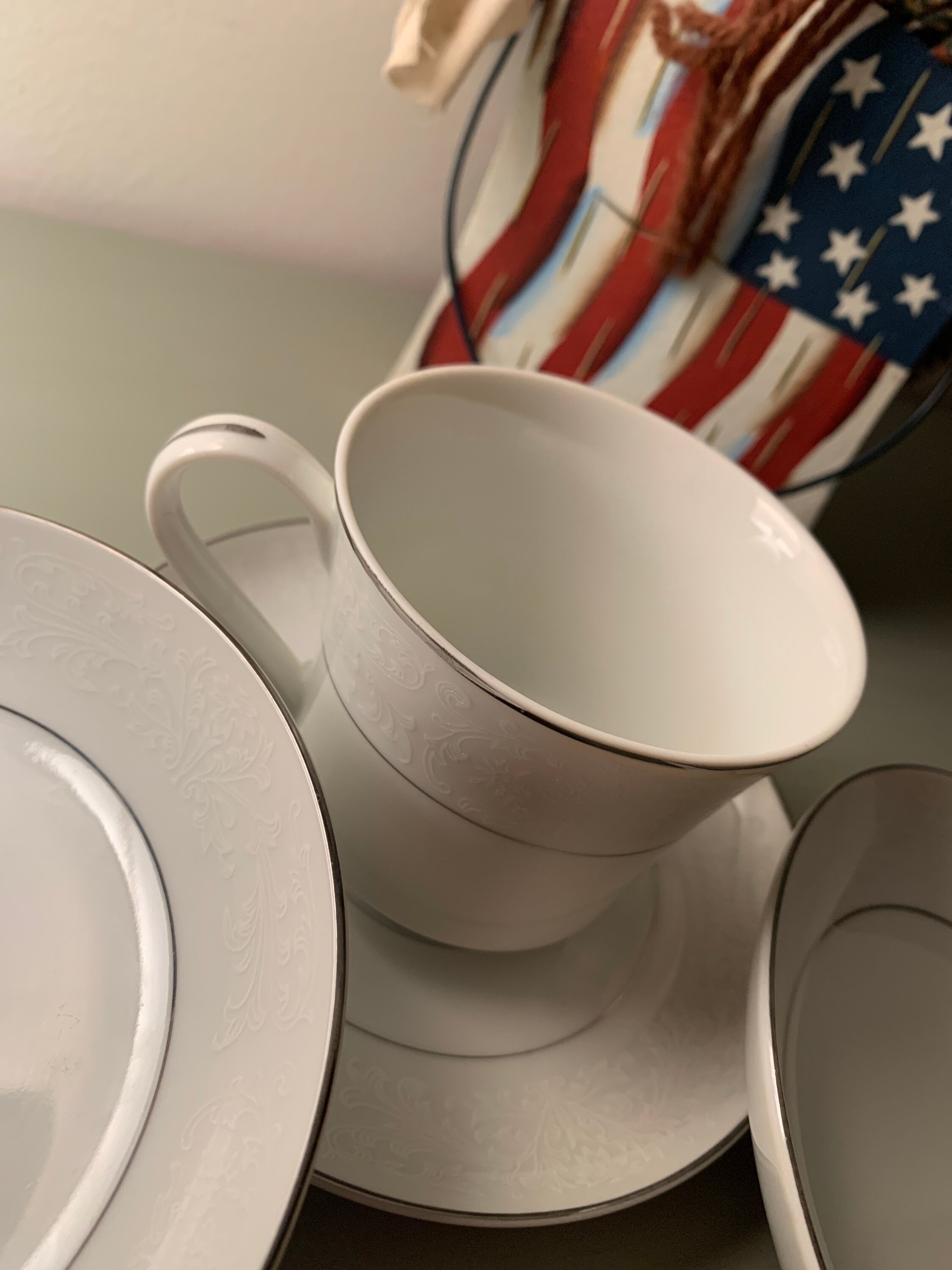Chadds Ford China Queens Lace White Porcelain Silver Trim
