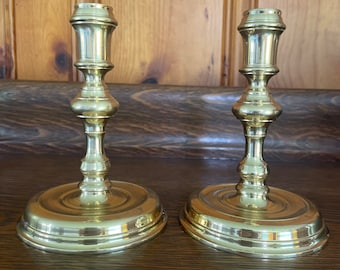 Vintage Brass Candlesticks Candle Holders Round Base Brass Candlesticks Brass Mantle Decor Set of 2, #BS