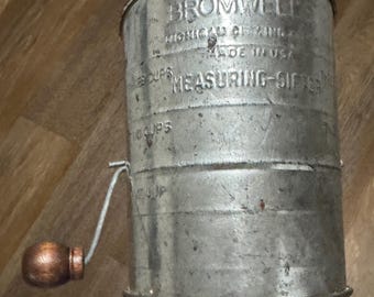 Vintage Bromwell's Flour Sifter Rustic Farmhouse Kitchen Gadget