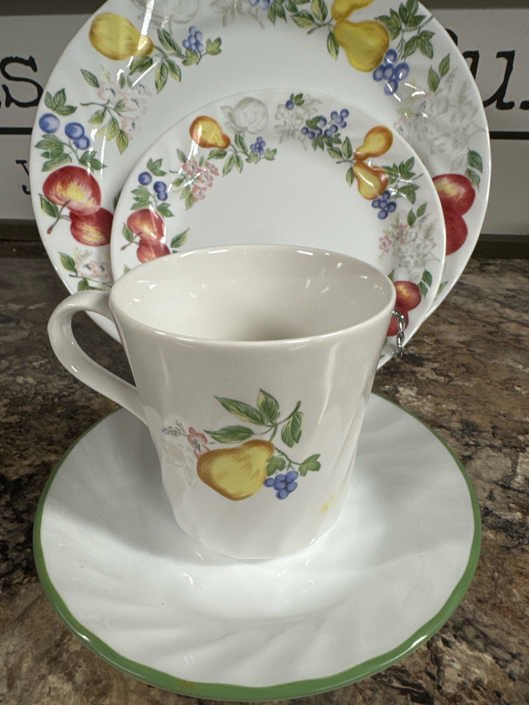 Corning Corelle Chutney Dinnerware Set Fruits Floral Swirl Pattern