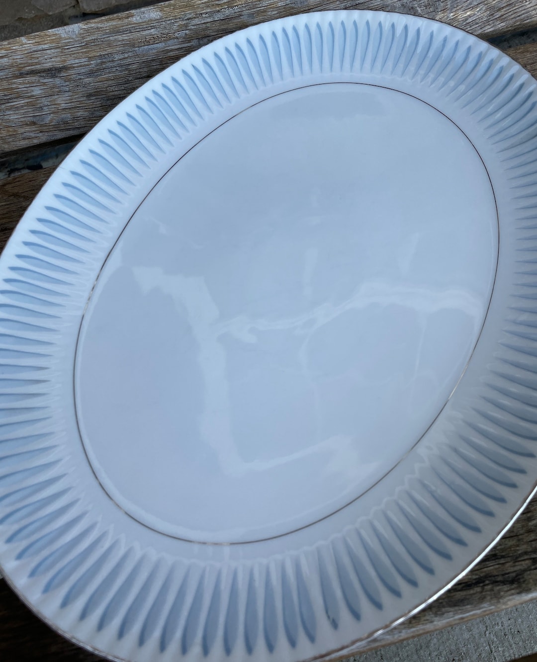 Vintage Harmony House China Platter: Aurora Light Blue Feathered