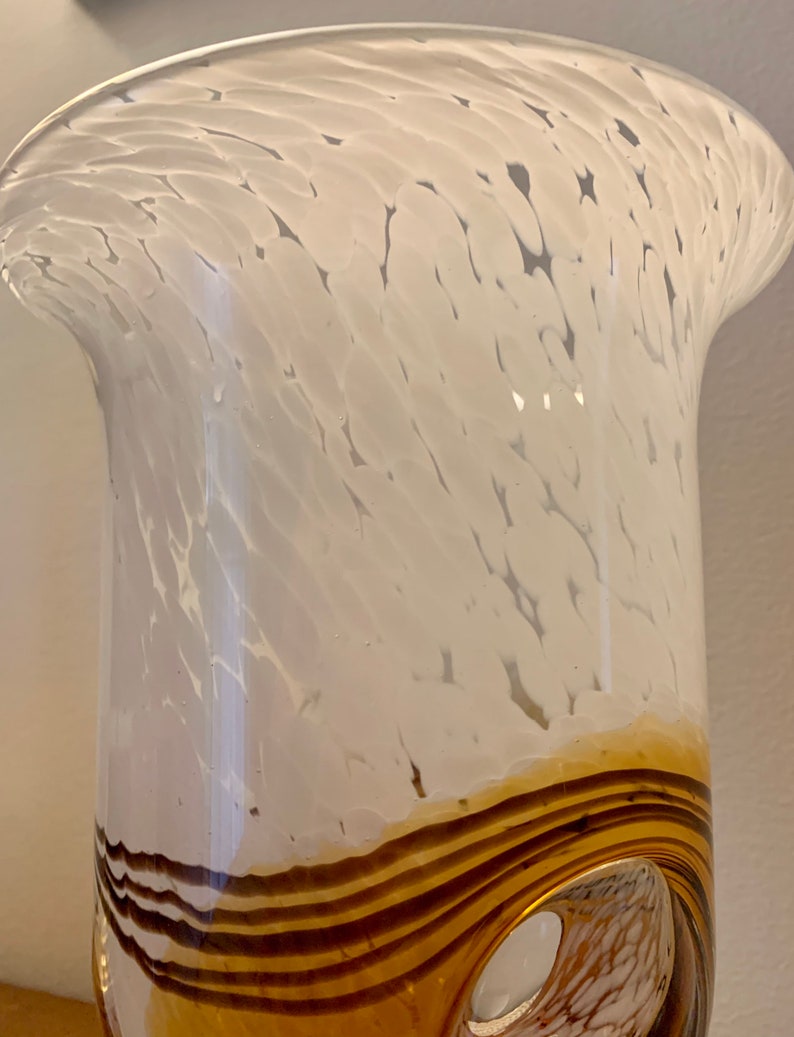 Vintage Italian Art Glass Vase: Handblown Brown, Gold & White Swirl image 6