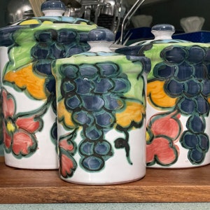 HIMARK Portugal Terracotta Canister Set Celina Grape Pattern Clay Pottery Apothecary Jars Set of 3 #B1F Read Detail