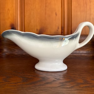 Wellsville China Pottery Sauce Pitcher Gravy Boat Diner Ware Gray Stripe Vintage Mid Century Restaurant Diner Cafe Ware #T11