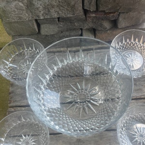 Arcoroc USA Salad Bowl Set Clear Glass Diamanté Starburst Pattern Fruit Bowl Trifle Dishes, Set of 5 #B8B