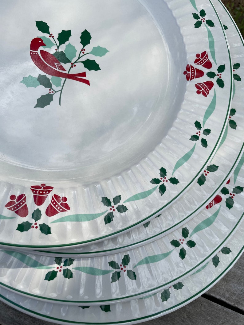 Nikko Bells and Holly Dinner Plates Christmas Red Bird Etsy