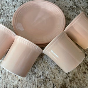 Fiesta Ware Mugs Plates Apricot Peach Fiesta Ware Cups and Dessert Plates Homer Laughlin Vintage 1986, Set of 8, #BS READ DETAIL