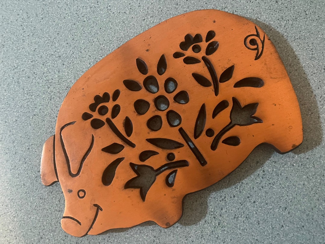 Vintage Cast Iron and Copper Pig Trivet, Cast Iron Copper Hog Wall