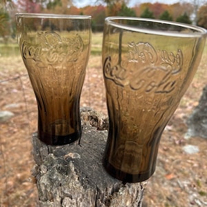 Vintage Coke Glasses Smokey Brown McDonald’s Coca Cola Collectible Barware Set of 2 #T6