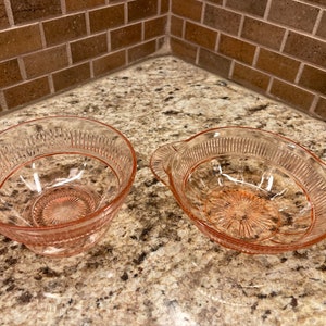 Vintage Coronation Pink Depression Glass Tidbit or Dessert Dishes Anchor Hocking Rose Glass Serving Bowls Raised Ribbed Pink Glass Bowls B4B