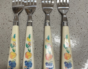 Vintage Corelle Fruit Basket Salad Forks Knives Spoons Flatware Corelle Cutlery Fruit Pattern Utensils By the Piece