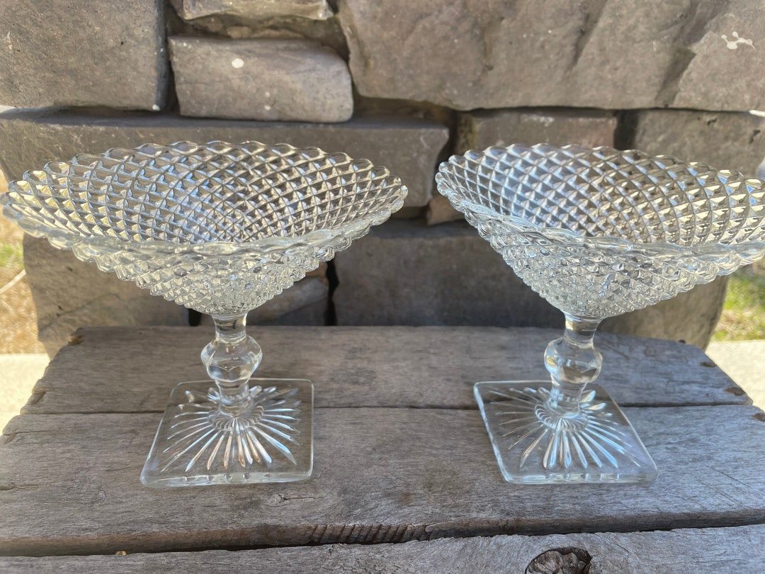 Anchor Hocking Miss America Clear Glass Pedestal Candy Dish Diamond