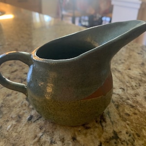 Studio Pottery Creamer, Blue Green Glaze Terracotta Creamer, Small Pottery Milk Pitcher, Vintage Pottery Creamer