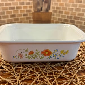 Cocotte Corning Ware motif fleurs sauvages MC-1-B poignées languette ustensiles de cuisson orange jaune floral LIRE LES DÉTAILS