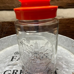 Vintage Maxwell House Glass Jar, Maxwell House Lighthouse Jar Orange Lid, Anchor Hocking Jar, Vintage Glass Canister Vase, #A2 READ DETAIL