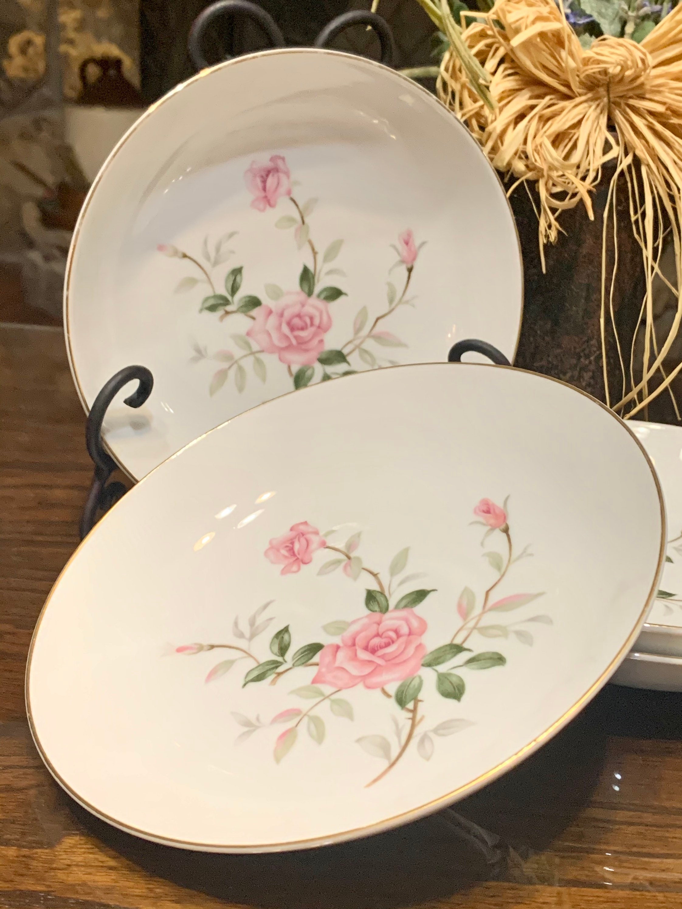Vintage Picardy Rose Soup Bowls: Contour China, Gold Trim, Set of