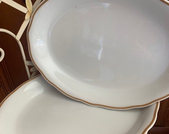 REGO Restaurant Diner Platters Scalloped Trim Diner Ware Brown Rim Oval Read Details Set of 2