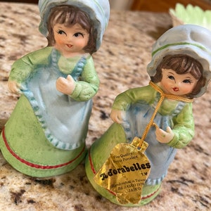 Jasco Porcelain Doll Bells Adorabelles Hand Bell Chimes Porcelain Collectible Bells Vintage 1970’s Porcelain Bells Set of 2, #T2