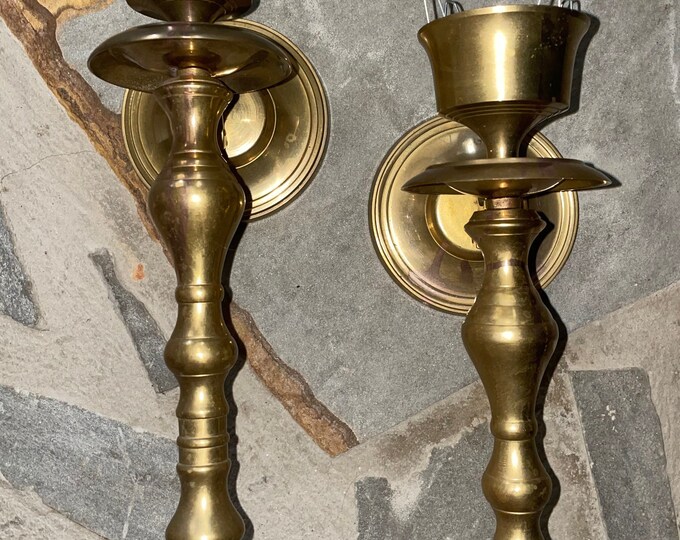Vintage Brass Wall Mount Candle Holders, Brass Sconces, Made in India