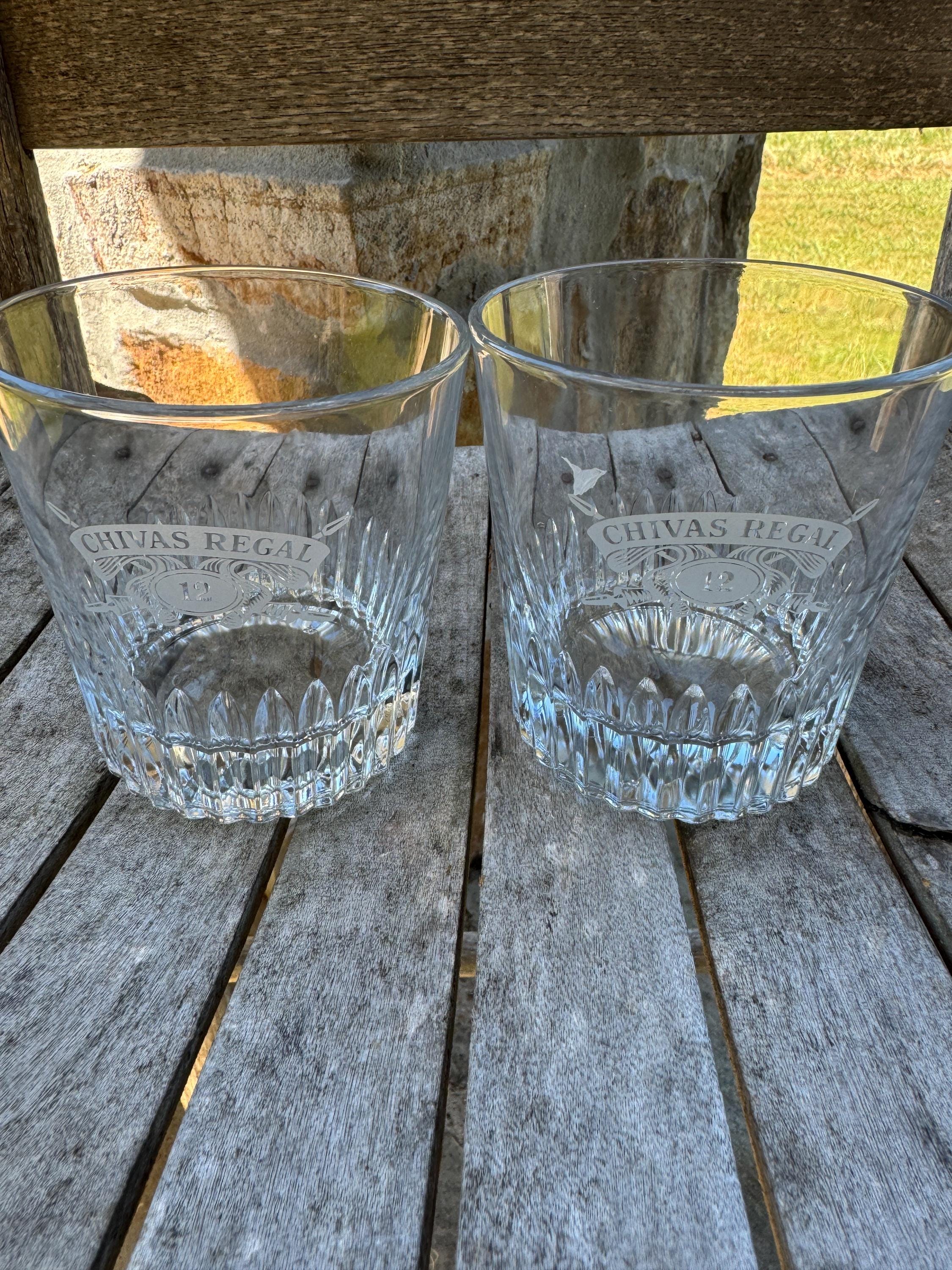 Chivas Regal 12 Year Scotch Rocks Glasses Etched Logo Barware Set