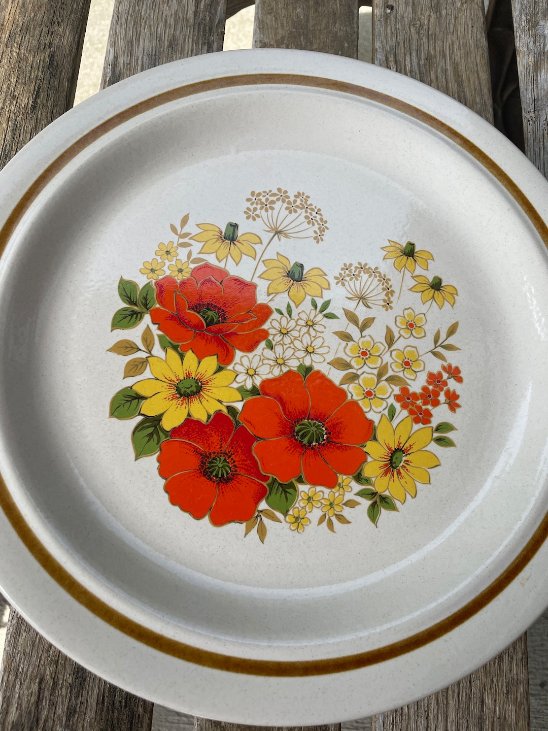 Hallkraft Sunny Brook Stoneware Plates: 1970s Mikasa Orange Floral
