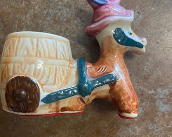 Vintage 1950's Toothpick Holder Donkey and Barrel Cart Matchstick Holder Collectible Ceramics Cute Dining Table Decor #A1