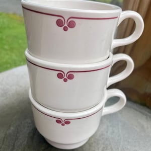 Vintage Shenango China Diner Mugs Pink Floral Trim Vitrified Stone Cafe Coffee Cups Stackable Restaurant Cups Set of 3 #B1F