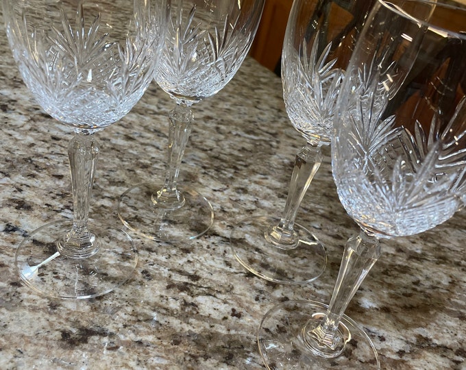 Oneida Downing Street Crystal Wine Glasses, Cut Criss Cross on Fan