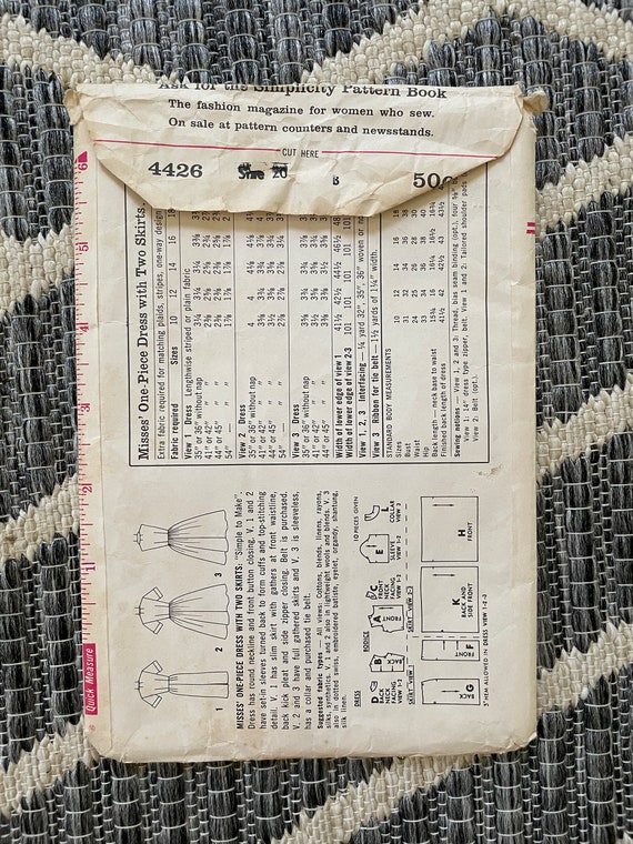 Vintage 1960s Simplicity 4426 Dress Sewing Pattern (size 20 Bust