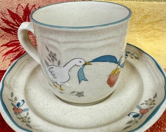 Marmalade Country Goose Cups and Saucers Strawberry Hot Coffee Mugs Farmhouse Kitchen Decor Set of 4 B1F READ DETAILS