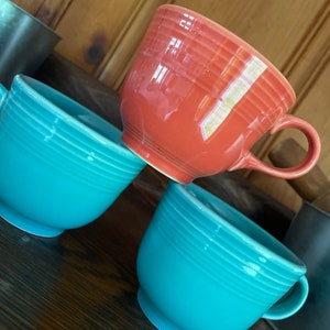 Fiesta Ware Turquoise and Rust Coffee Cups Fiesta Ware Teacups Homer Laughlin Vintage 2000 Set of 3 B6B READ DETAIL