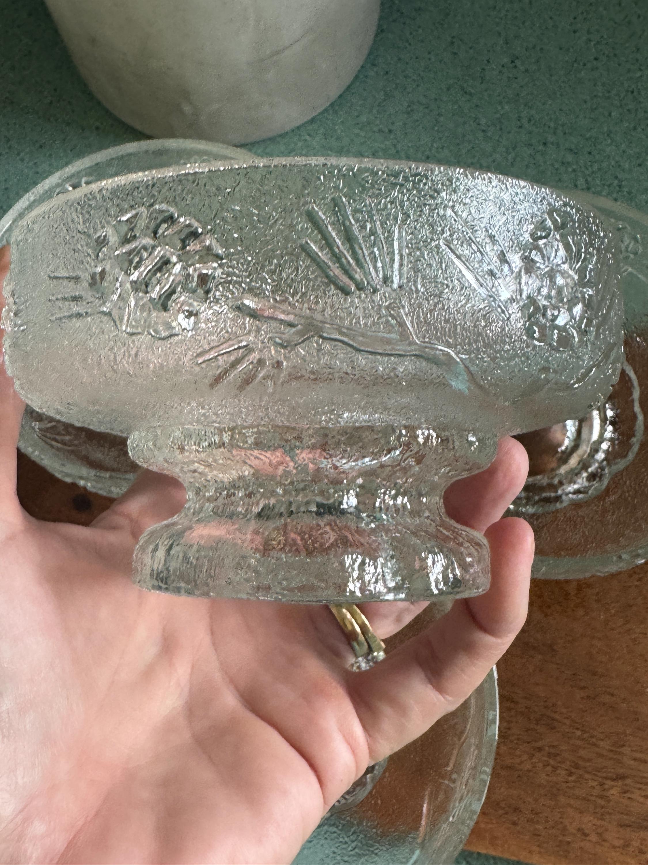 Vintage Tiara Glass Dessert Dishes Ponderosa Pine Embossed Sorbet