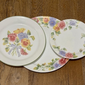Corelle Summer Blush Dinner Plates Luncheon Plates Salad Plates Floral Yellow Pink Green Farmhouse Dinnerware Set of 12 READ DETAILS