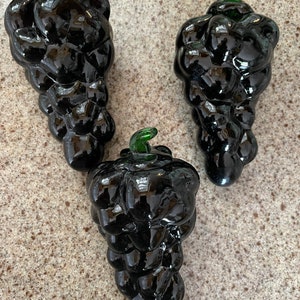 Glass Grape Clusters Murano Style Art Glass Fruit Kitchen Decor Blown Glass Grapes Set of 3 #A2