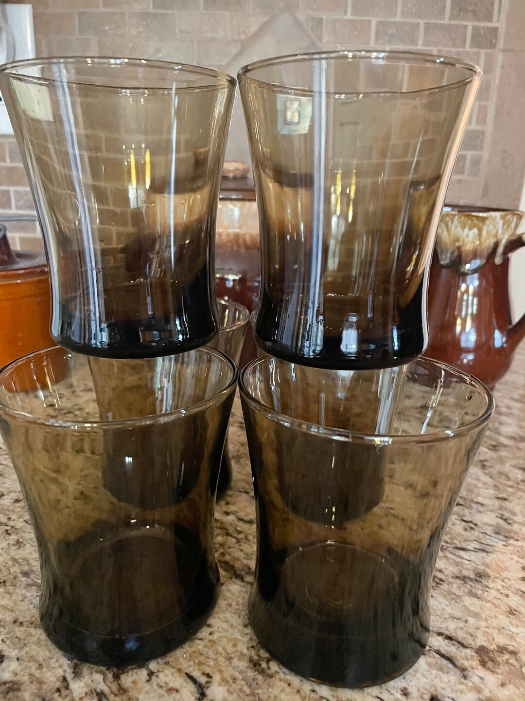 Smokey Brown Rocks Glasses Tumblers Brown Glass Flared Top Etsy