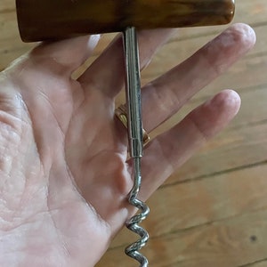 Bakelite Style Handle Cork Screw Pull Cork Popper Vintage Wine Bottle Opener Bakelite Handle Bar Tool, Vintage 1960s